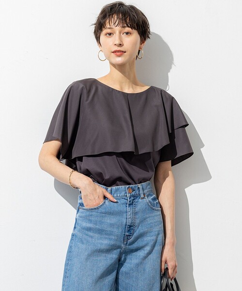 tシャツ 「汗じみ防止/洗える」スムースデザイン ラッフルカラー カットソー レディース 23区 tシャツ 「汗じみ防止/洗える」スムースデザイン ラッフル