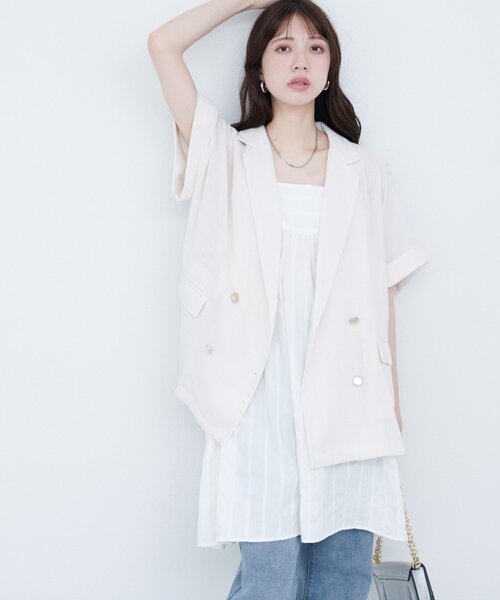 袖口ロールUP綿麻シアージャケット/natural couture/新品タグ付き セール】袖口ロールUP綿麻シアージャケット（テーラード