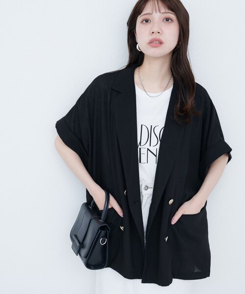 【7/8まで一時限定お値下げ】アイボリー 袖口ロールUP綿麻シアージャケット natural couture ジャケット テーラードジャケット 袖口ロールUP