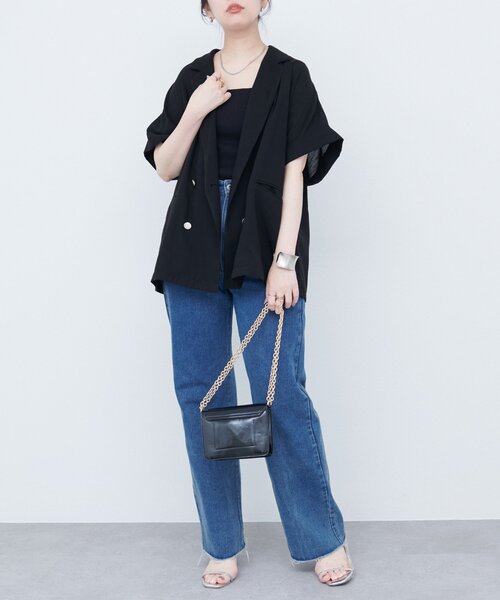 natural couture ジャケット テーラードジャケット 袖口ロールUP綿麻