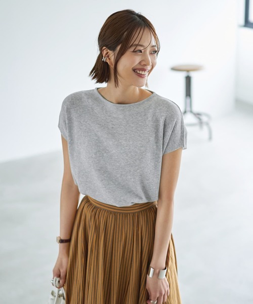 ニット セーター Tシャツみたいな微シアー麻調ニットトップス レディース