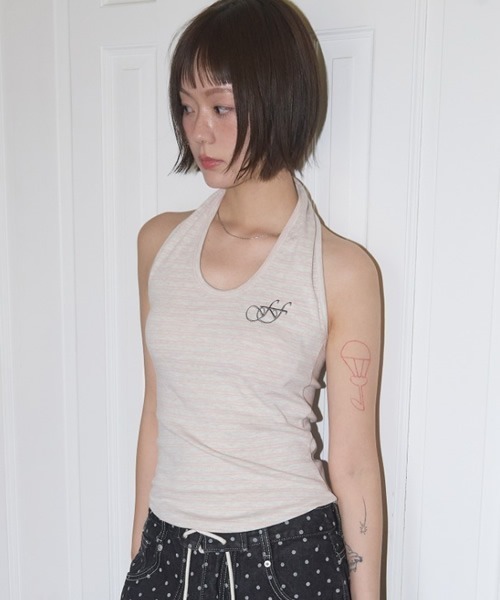 キャミソール FANCY CLUB/ファンシークラブ Stripe Open-back Halterneck ホールターネック トップス