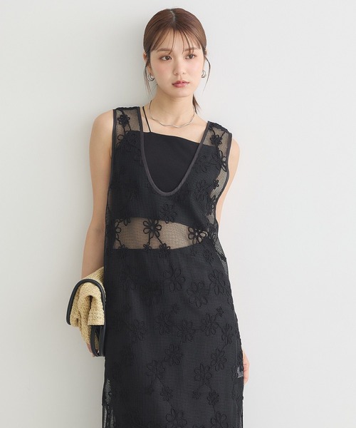 IORE 刺繍デザイン ベスト ジレ ブラック F 日本製ウール混 ノースリーブ earth music&ecology（アース ミュージック＆エコロジー） ベスト ジレ
