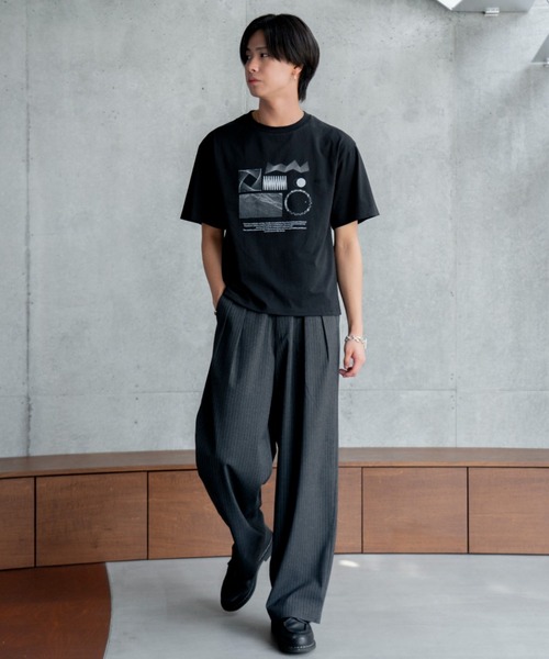 【新品同様】SINSS ストライプスラックス/チャコール/Mサイズ SINSS2タックワイドストレートストライプスラックス チャコール