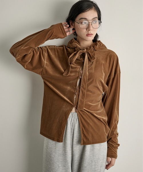 poyon2628出品になります。 THE Yon tシャツ ベロアフーディーカーディガン レディース : ZOZOTOWN
