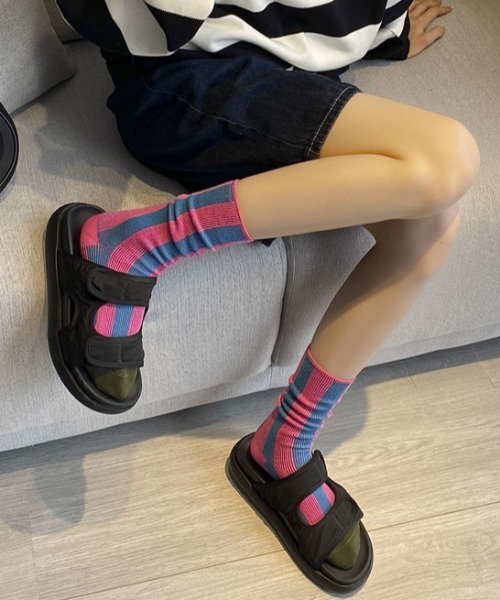 靴下 バイカラーストライプソックス レディース : ZOZOTOWN Yahoo!店