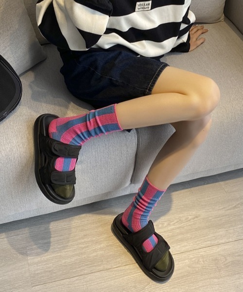 靴下 バイカラーストライプソックス レディース : ZOZOTOWN Yahoo!店