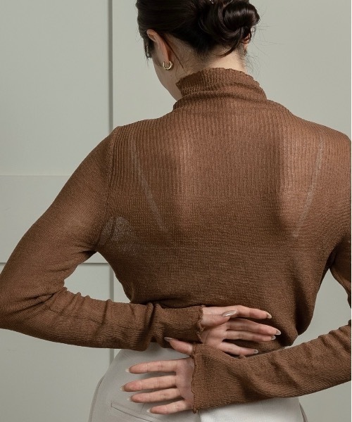lawgy（ラウジー） tシャツ sheer high neck rib tops / シアー