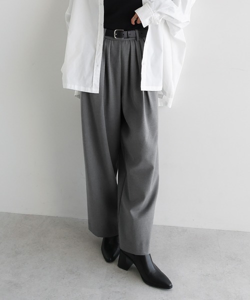 evernavy スラックス パンツ 「新サイズ追加」ウール混タックワイド