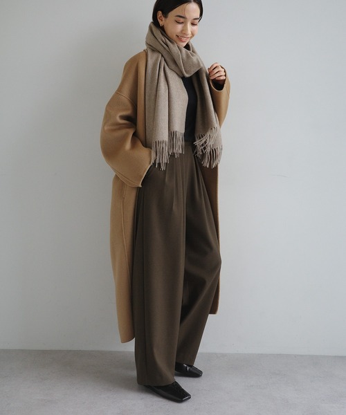 evernavy スラックス パンツ 「新サイズ追加」ウール混タックワイド