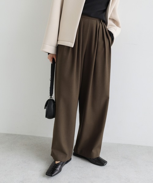 evernavy スラックス パンツ 「新サイズ追加」ウール混タックワイド