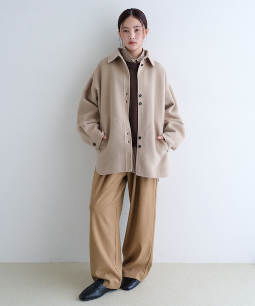 evernavy ワイドパンツ スラックス パンツ 「新色追加」ウール混タック