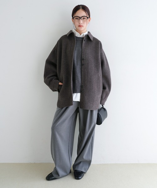 evernavy ワイドパンツ スラックス パンツ 「新色追加」ウール混タック