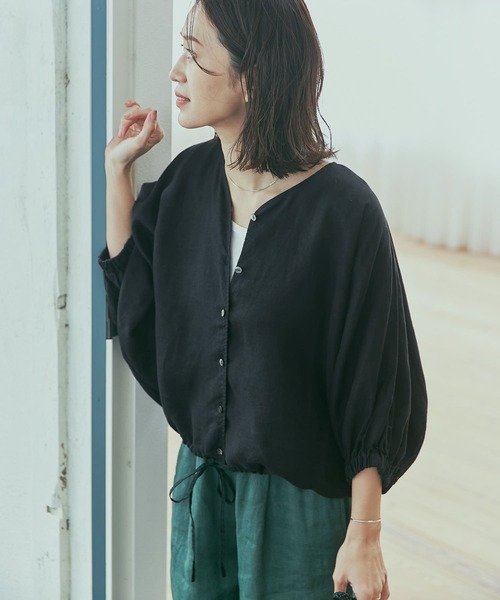 「URBAN RESEARCH DOORS」 7分袖ブラウス MEDIUM ブラック レディースの画像