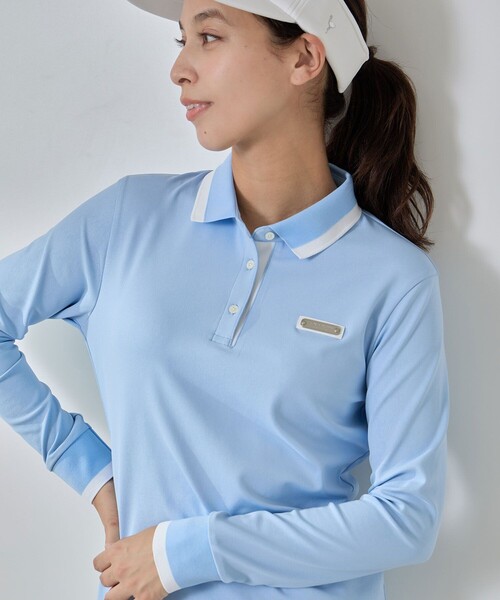 ジュン アンド ロペ　JUN & ROPE　モノグラム柄プリント長袖ポロシャツ　レディス JUN&ROPE'（ジュンアンドロペ） ポロシャツ ポロ モノグラム柄プリント