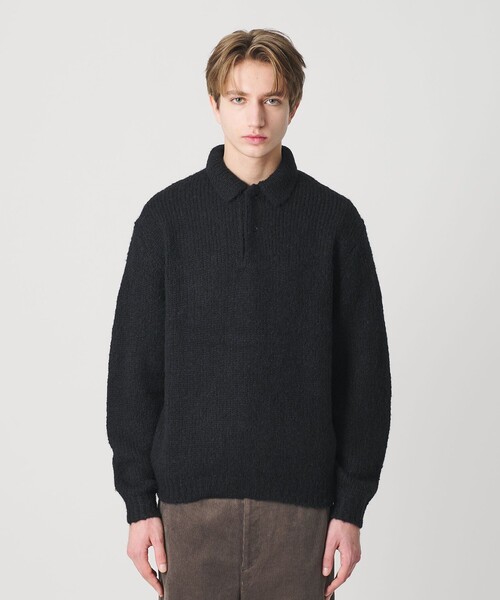 H BEAUTY&YOUTH ソリッドウール 2B ニットポロシャツ BLACK H＞ソリッドウール 2B ニットポロシャツ
