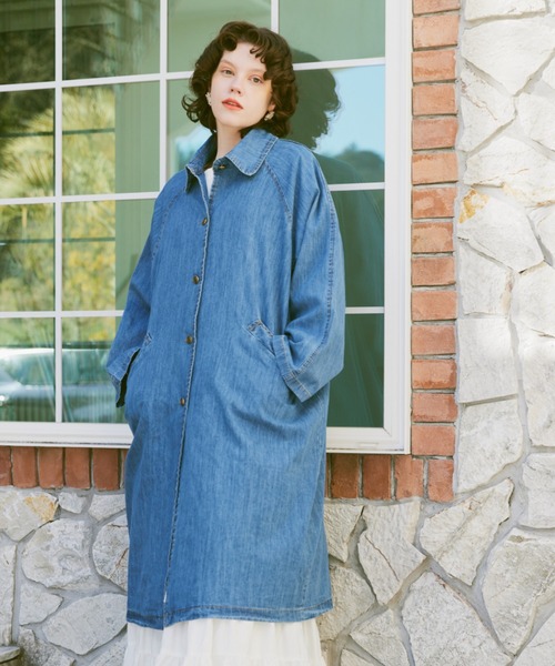 新品タグ付き　manana suerte ステンカラーコート　ブルー manana suerte（マニャーナスエルテ） ステンカラーコート FREE ブルー