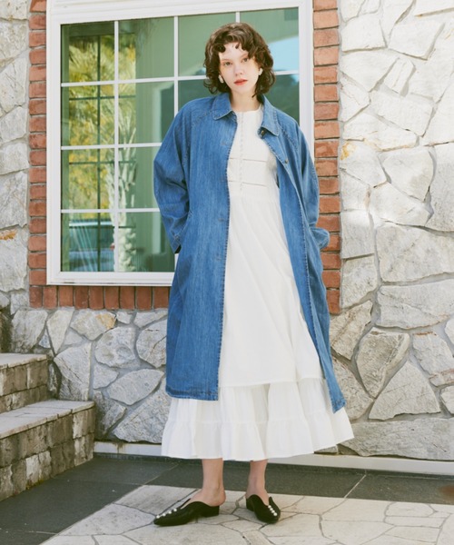 新品タグ付き　manana suerte ステンカラーコート　ブルー manana suerte（マニャーナスエルテ） ステンカラーコート FREE ブルー