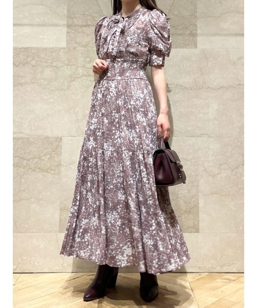公*o様 SNIDEL プリントプリーツワンピース フラワー ラベンダー 0 SNIDEL（スナイデル） 半袖ワンピース 0 ラベンダー レディース
