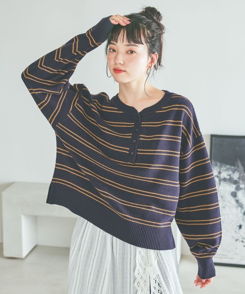 niko and…（ニコアンド） ニット セーター 鹿の子ヘンリーニットプル