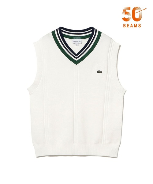 LACOSTE ラコステ Vネック ニットベスト 白 ロゴ刺繍 LACOSTE（ラコステ） セーター ニット 「別注」LACOSTE / チルデン