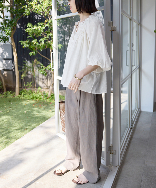 ブラウス シャツ ラメドットジャガードブラウス レディースの画像