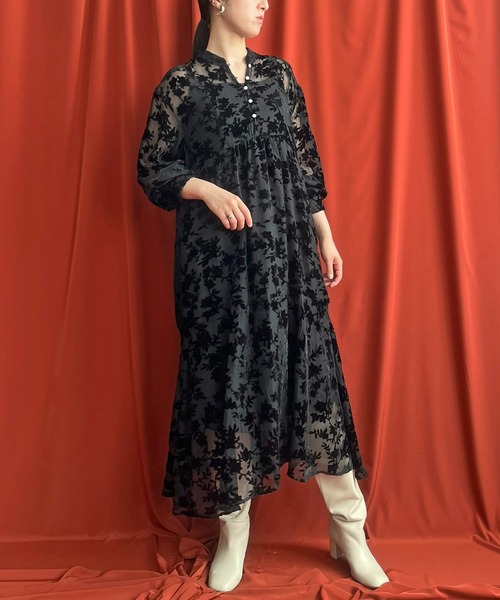 「LHELBIE」 長袖ワンピース M ブラック レディース_画像6
