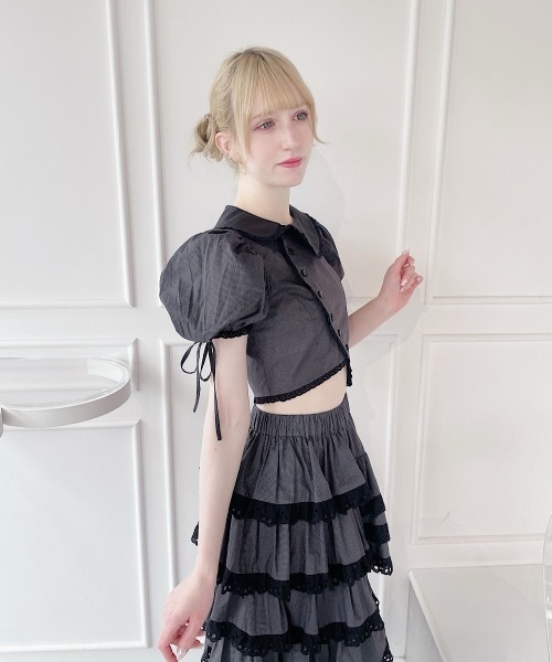 lilLilly（リルリリー） ブラウス シャツ 半袖 アシンメトリーブラウス