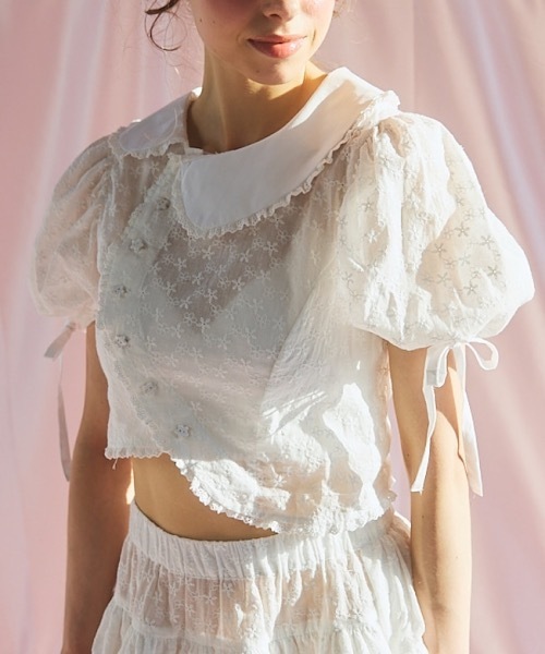 lilLilly S/S アシンメトリーブラウス　ホワイト lilLilly（リルリリー） ブラウス シャツ 半袖 アシンメトリーブラウス