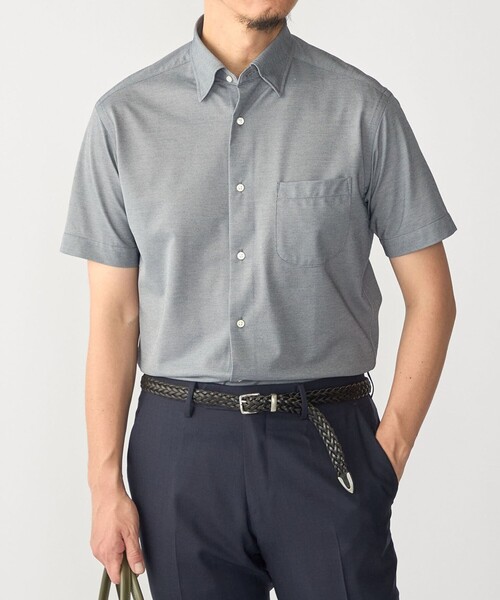SHIPS襟付き 半袖 カットソー グレー SHIPS（シップス） シャツ 半袖 SHIPS:「FUNCTION」Albini × RENU(R