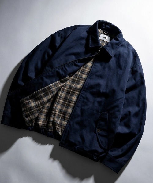 新品 URU ジップアップ チェック ブルゾン ジャケット M メンズ ネイビー MRU ブルゾン アウター 2026AW MRU/エムアールユー T/Cツイル 裏地