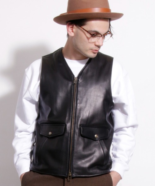 ラッツレザーベスト　カウレザー rats ラッツ レザーベスト ベスト 本革 牛革 カウレザー M シボ加工