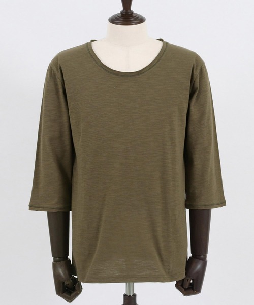 CAMBIO（カンビオ） tシャツ mlt4250- カットオフUネック7分袖スラブ 