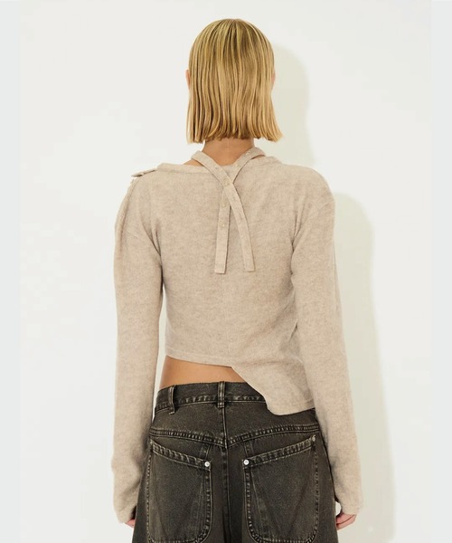 VIAVANDA ニット セーター BUTTON HALTER NECK KNIT TOP