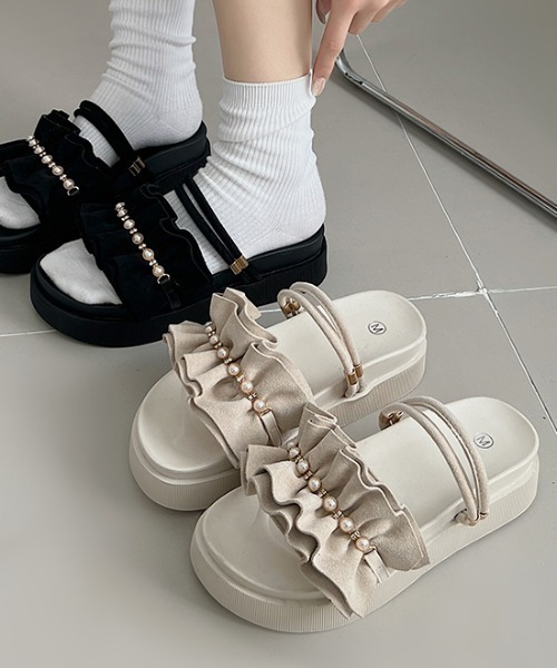 Shoes in Closet サンダル 軽量厚底 2WAY ボリューム フリル
