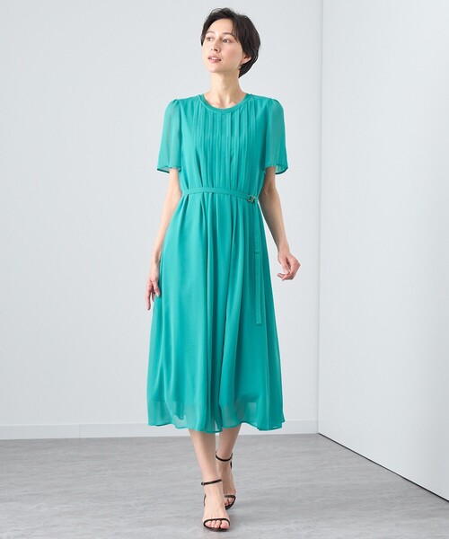 美品！ANAYI シフォン×ベルベット 切り替えワンピース ANAYI ワンピース アムンゼンベルト付き切り替え ワンピース