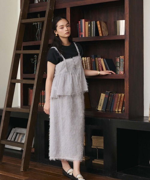 【Leja】ハイネックパフスリーブキャミソール2wayチュール グレー　M Leja｜LEJA-ボレロ付きレースハイネックセットアップワンピース