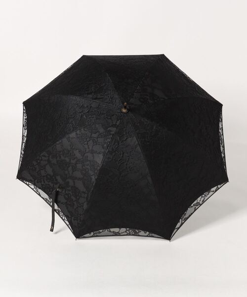 新品mm★二重張りレース×花柄バックプリント 桜骨ショート日傘　ブラック（長傘 macocca 傘 二重張りレース 花柄バックプリント 桜骨 ショート