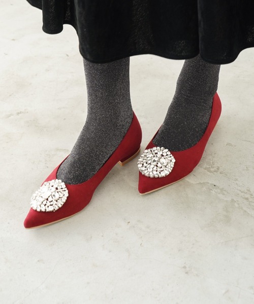 【美品】Launa lea ビジューパンプス Launa lea パンプス ビジューポインテットトゥフラットパンプス