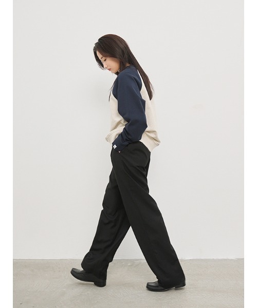 CHAROL パンツ デザインタックセミワイドパンツ レディース