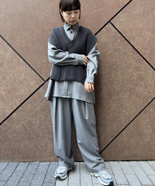 【新品】&エルシー　ツイルタックパンツ セール】 ツイルタックワイドパンツ【洗濯機洗い可/防シワ