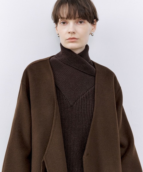 index｜《5color/XS-LLsize》ウール混ノーカラーショートコート