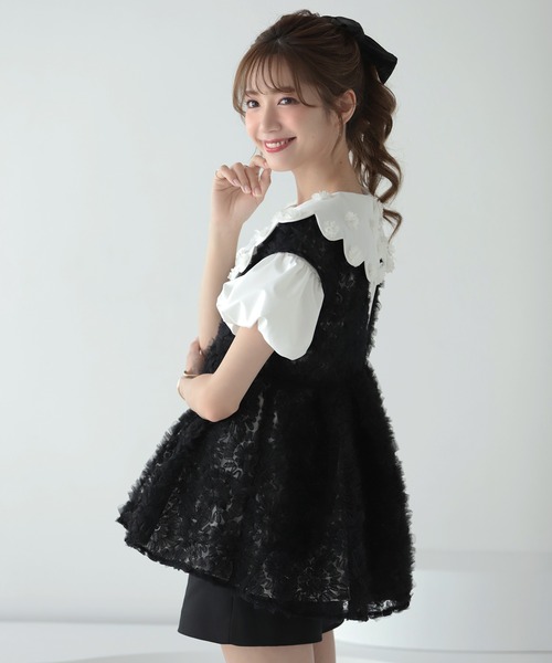 MERAKI（ファッション） ベスト ジレ Vネックチュールフリル