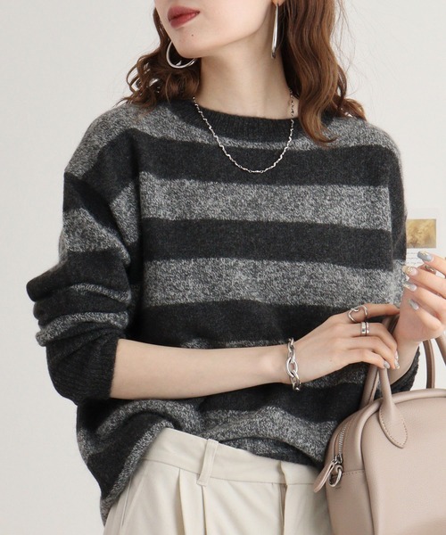 ニット セーター Eglantine ヤク　ボーダーニットプルオーバー レディース