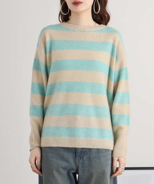 エグランティーヌ EGLANTINE ヤク ボーダーニットプルオーバー （モカ） EGLANTINE ニット セーター Eglantine ヤク ボーダーニットプル