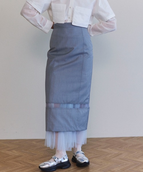 maison special ロングスカート 青 メゾンスペシャル MAISON SPECIAL スカート Suspender Tulle Skirt/サスペンダー