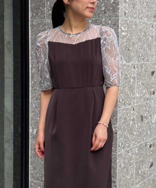 Dorry Doll ドレス リーフ刺繍レースラップタイトドレス