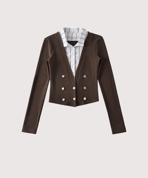 カーディガン Patchwork Button Deco Cardigan レディース
