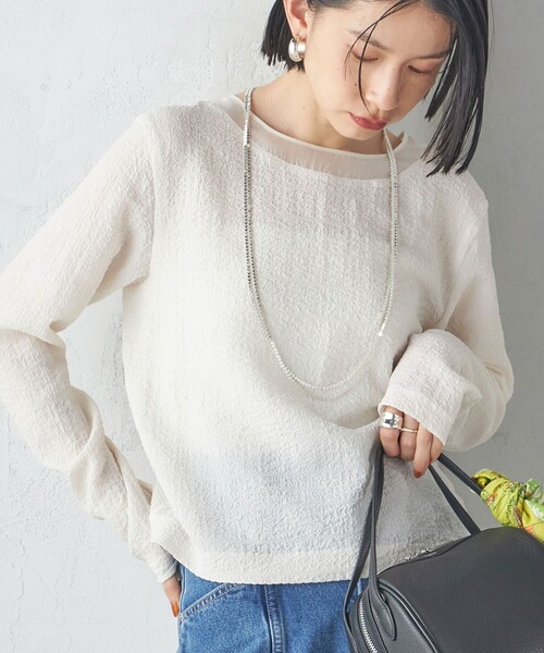 ブラウス シャツ 「手洗い可能」シアー ネック ポコビュー TEE ブラウス レディース