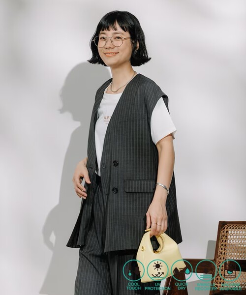 FREAK'S STORE ベスト ジレ 接触冷感/UV リネンタッチ ダブル